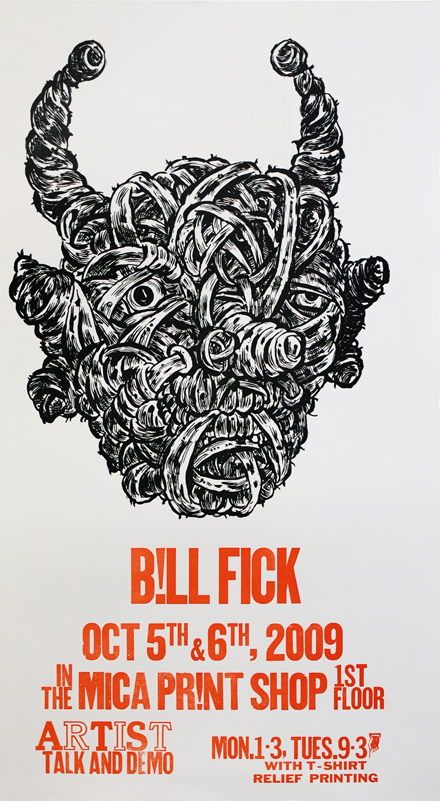 Poster made for a visit to the Maryland Institute College of Art in Baltimore. Printed by Brian Garner and Kyle Van Horn (letter press).